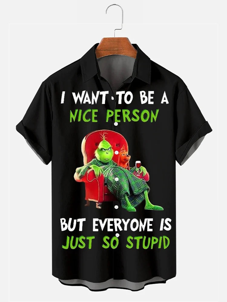 Men's Grinch Christmas Printed Short Sleeve Shirt