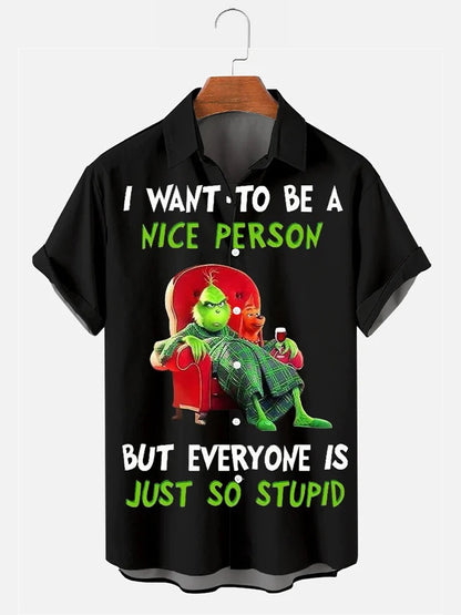 Men's Grinch Christmas Printed Short Sleeve Shirt