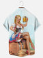 Men's Vintage Beer Girl Print Hawaiian Short Sleeve Shirt