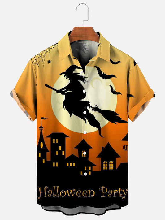 Men's Halloween Witch Print Casual Shirt