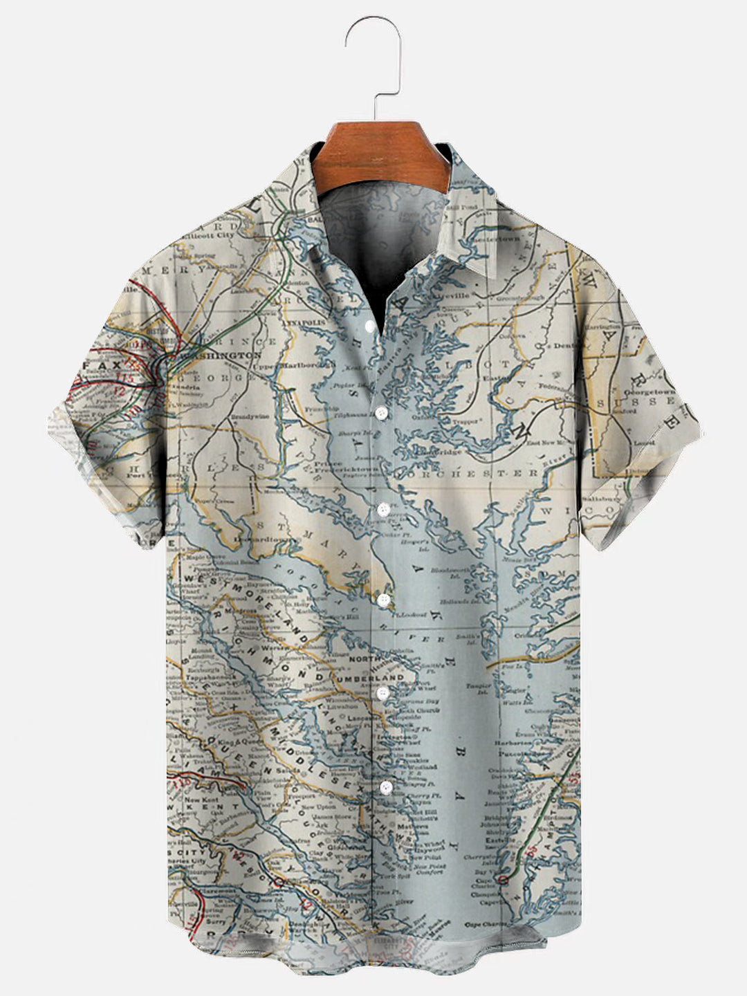 Chesapeake Bay Vintage Map Print Hawaiian Short Sleeve Shirt