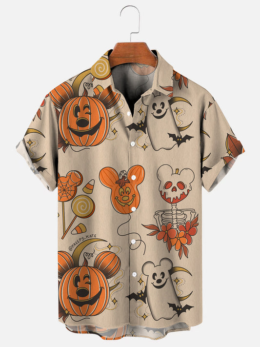 Halloween Pumpkin Fun Print Hawaiian Short Sleeve Shirt