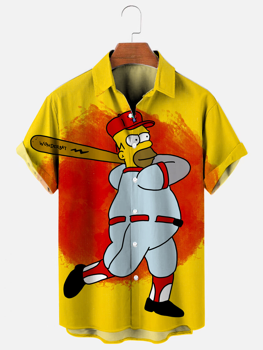 Men's Retro Cartoon Character Baseball Print Hawaiian Short Sleeve Shirt