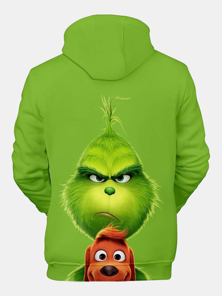 Grinch Christmas Fun Print Long Sleeve Pullover Hoodie