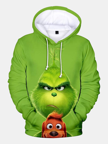 Grinch Christmas Fun Print Long Sleeve Pullover Hoodie