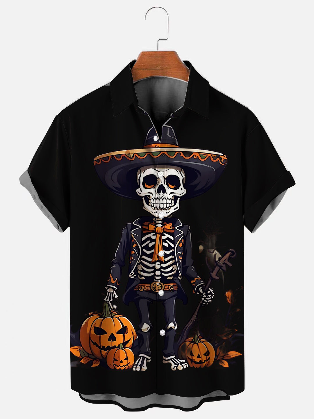 Men's Skull Halloween Mexican Art Print Holiday Short Sleeve Shirt