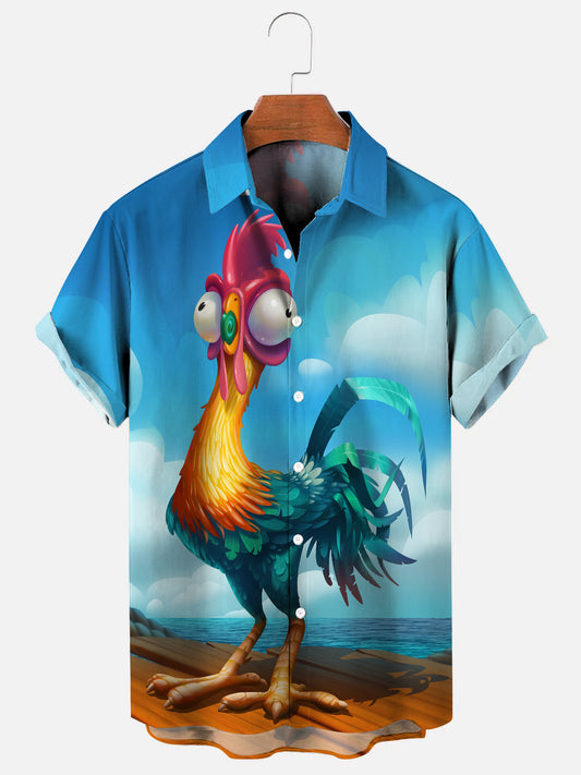 Cartoon Funny Chick Print Men's Hawaiian Short Sleeve Shirt