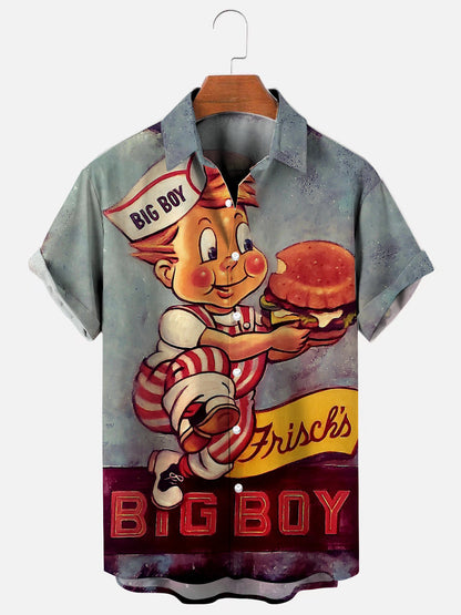 Men's 50's-60's Vintage Big Boy Print Hawaiian Short Sleeve Shirt