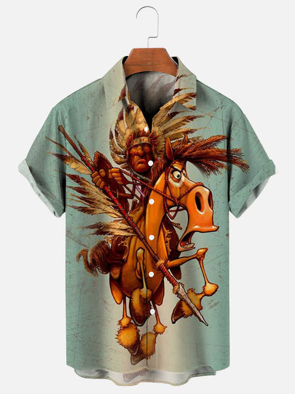 Chief Crazy Horse Fun Print Short Sleeve Shirt