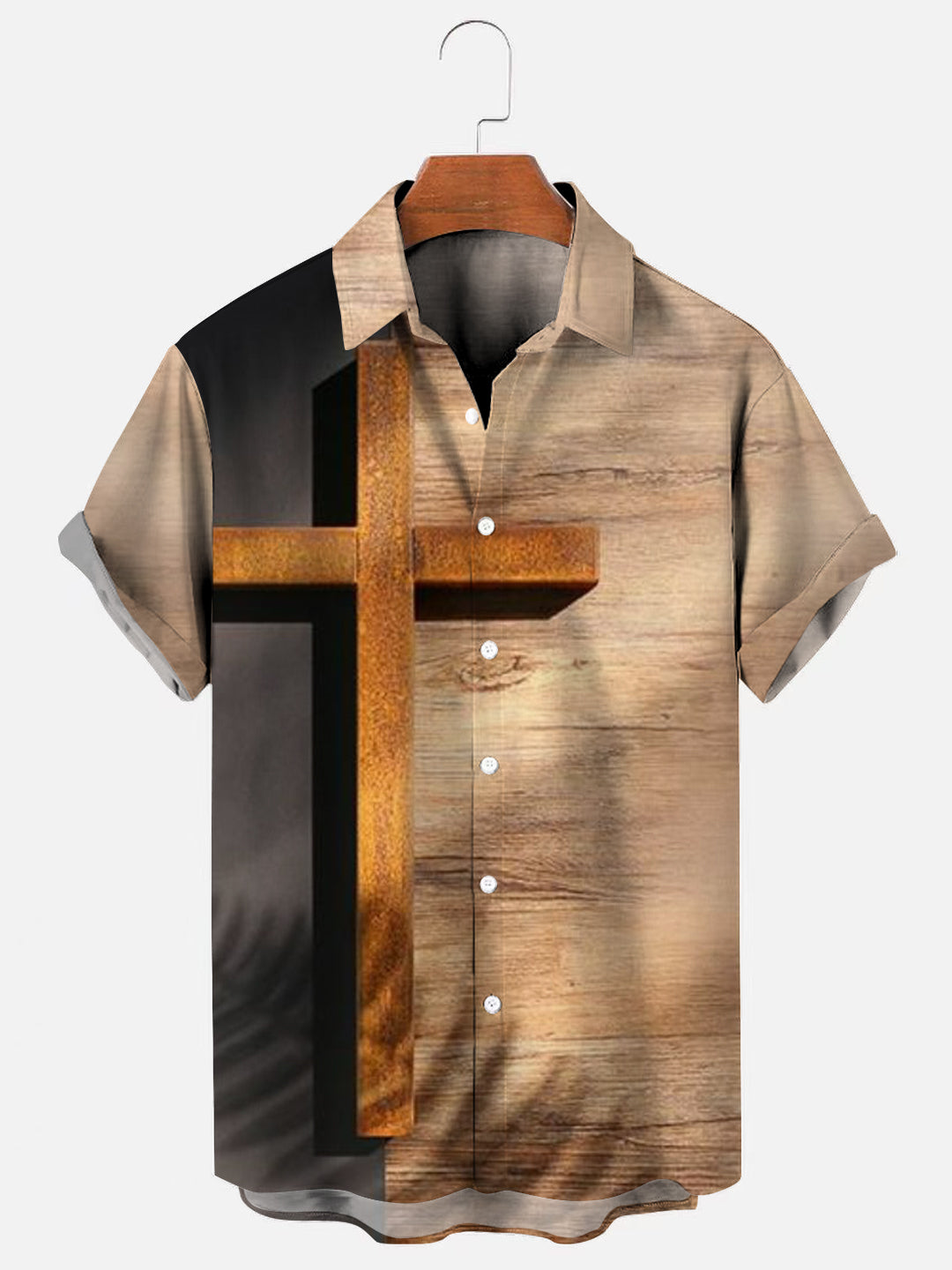 Cross Print Hawaiian Short Sleeve Shirt