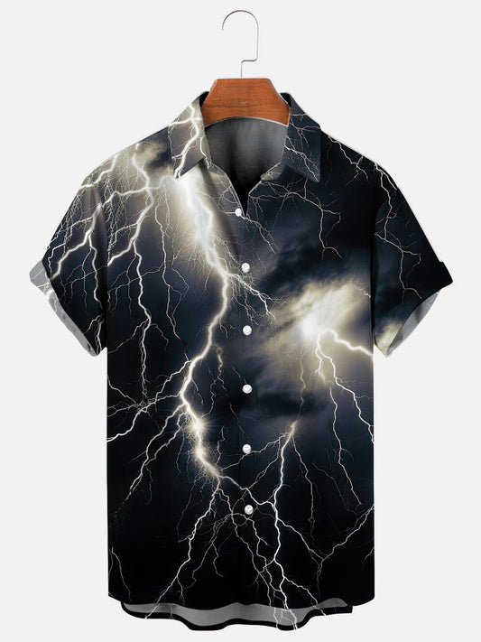 Men's Lightning Print Hawaiian Short Sleeve Shirt