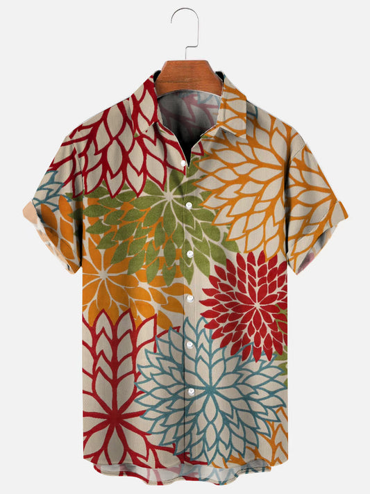 Men's Floral Print Hawaiian Casual Breathable Short Sleeve Shirt
