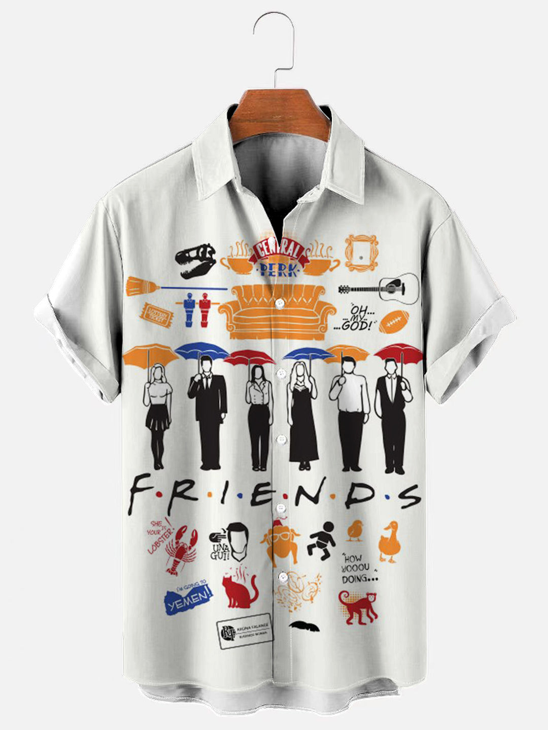 Friends Retro Print Hawaiian Casual Short Sleeve Shirt