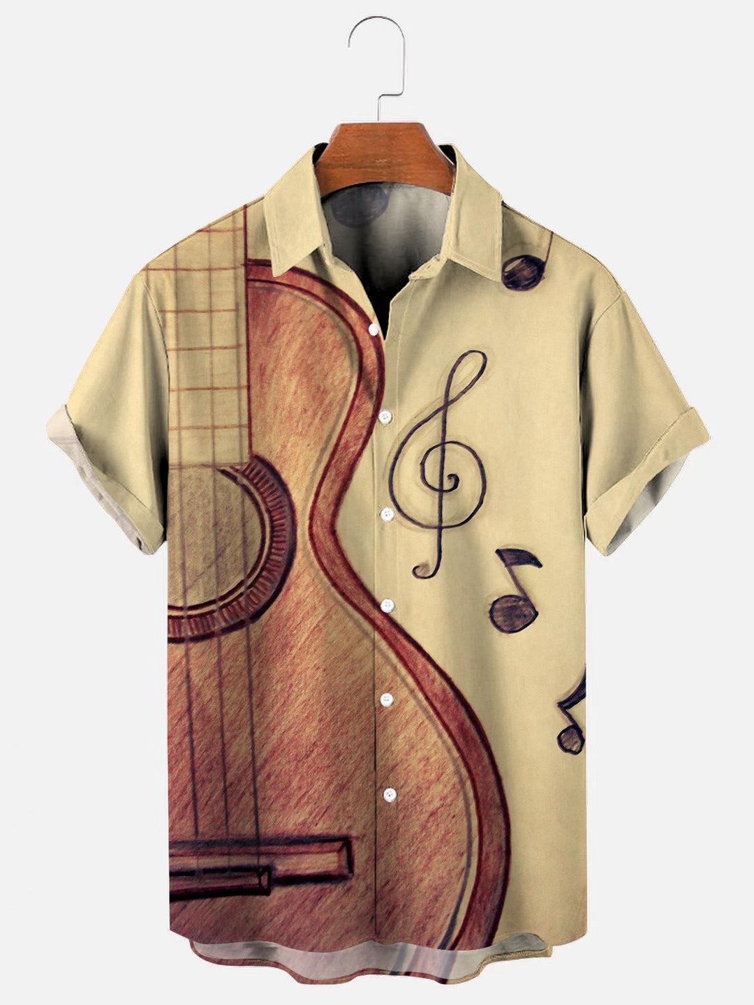 Music element fashion print men's short-sleeved shirt