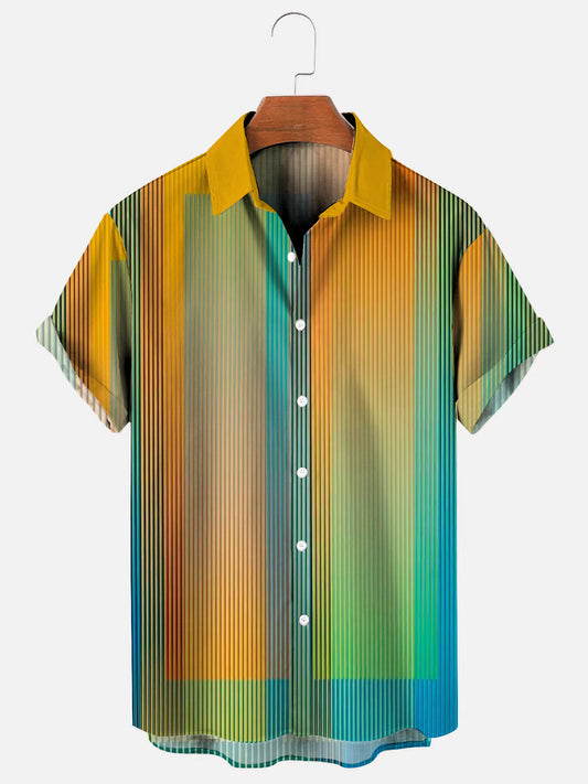 Men's Striped Art Print Casual Short Sleeve Shirt