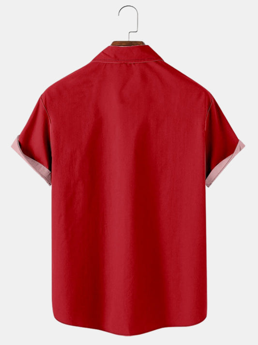 Men's Santa Print Bowling Short Sleeve Shirt