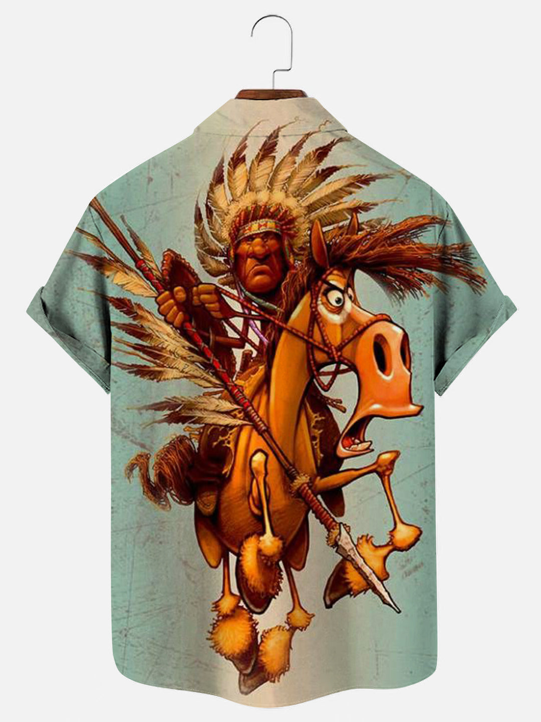 Chief Crazy Horse Fun Print Short Sleeve Shirt