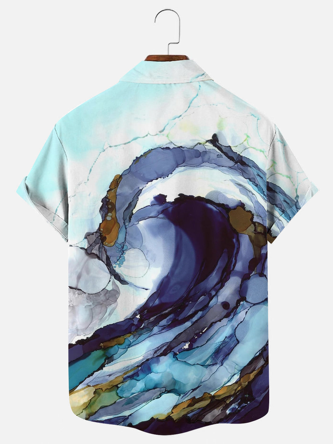 Men's Liquid Wave Abstract Print Hawaiian Short Sleeve Shirt