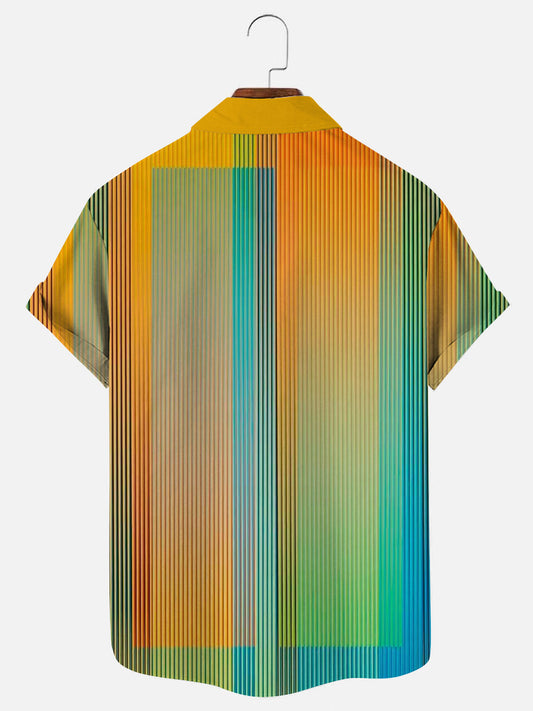 Men's Striped Art Print Casual Short Sleeve Shirt