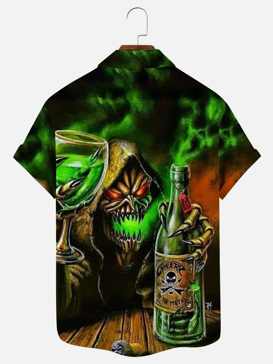 Men's Skull Drinking Print Hawaiian Short Sleeve Shirt