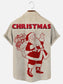 Men's Vintage Santa Poster Print Holiday Short Sleeve Shirt