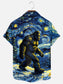 Men's Starry Night Bigfoot Art Print Hawaiian Short Sleeve Shirt