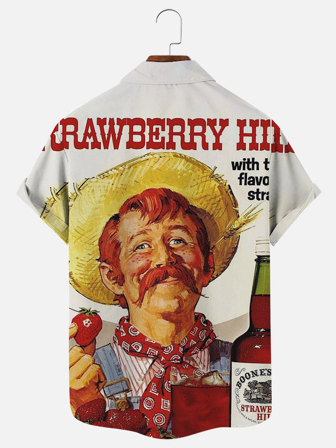 Men's 70s-80s Strawberry Fruit Wine Retro Print Hawaiian Short Sleeve Shirt