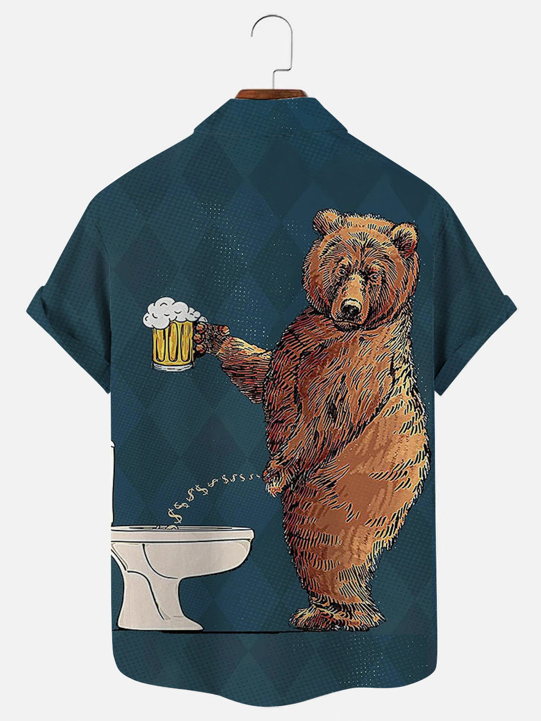 Fun Bear Beer Print Casual Short Sleeve Shirt