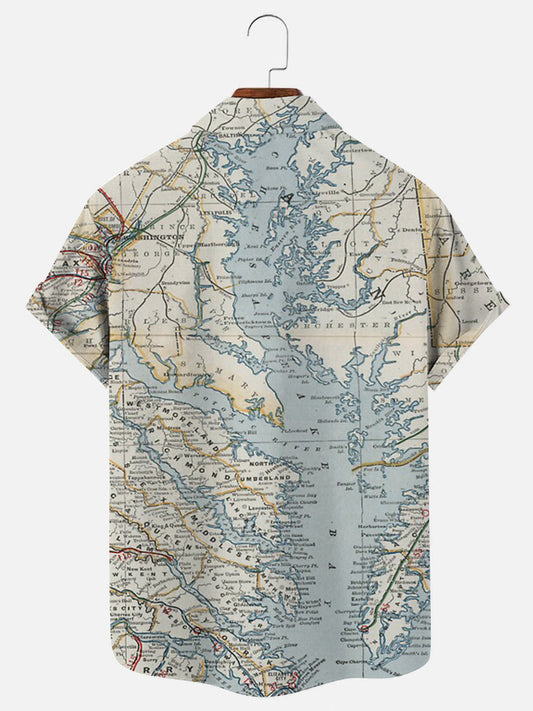 Chesapeake Bay Vintage Map Print Hawaiian Short Sleeve Shirt