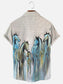 Men's Vintage Western Oil Painting Horse Print Short Sleeve Shirt