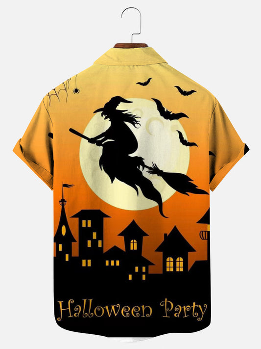 Men's Halloween Witch Print Casual Shirt