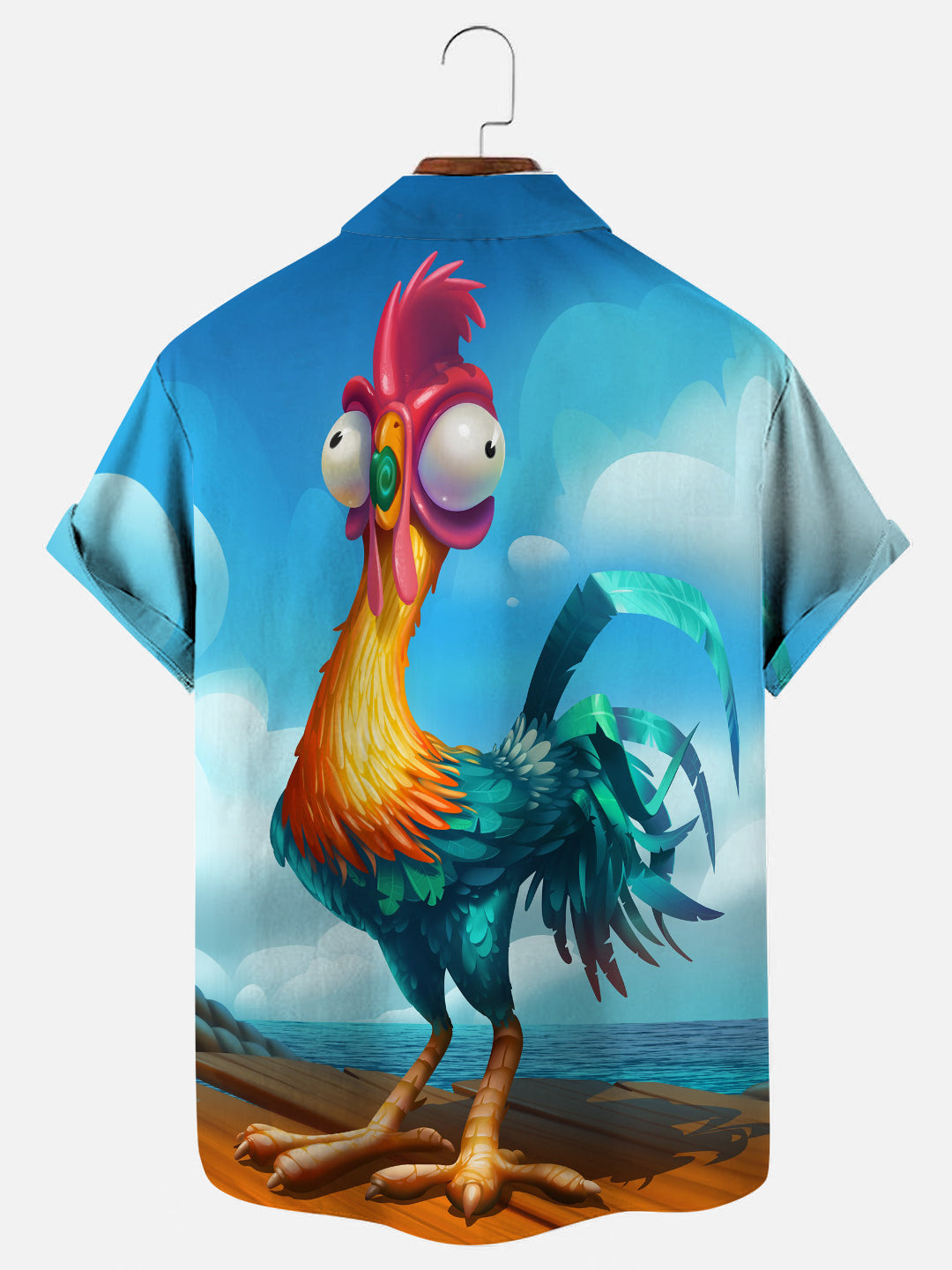 Cartoon Funny Chick Print Men's Hawaiian Short Sleeve Shirt