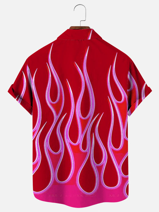Men's Flame Print Fashion Hawaiian Short Sleeve Shirt