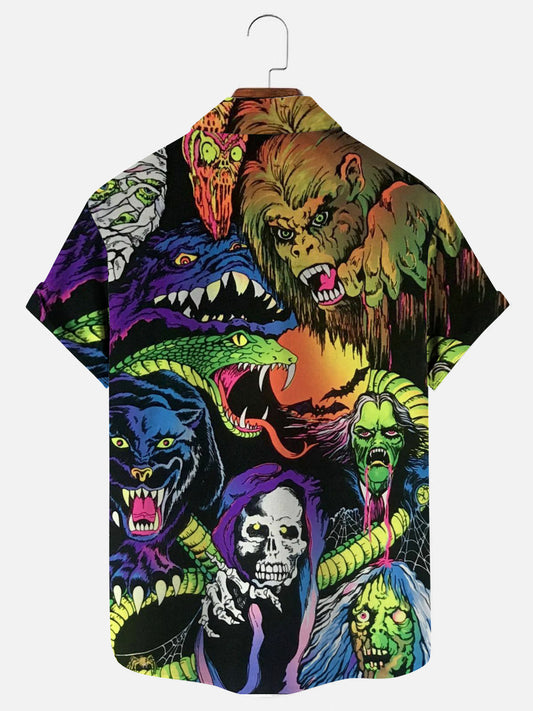 Nightmare Vintage Halloween Print Short Sleeve Shirt
