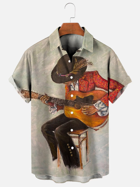 Vintage Music Print Men's Hawaiian Short Sleeve Shirt