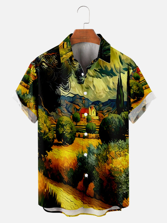 Men's Vintage Van Gogh Art Short Sleeve Hawaiian Shirt