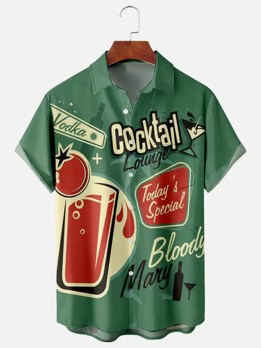 Men's Cocktail Print Short Sleeve Hawaiian Shirt