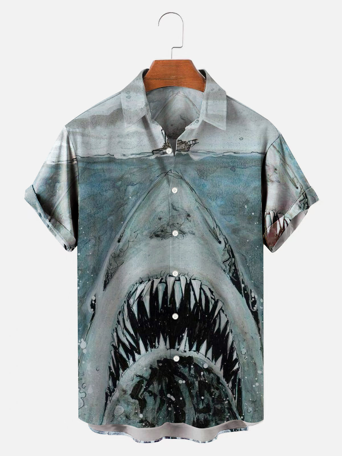 Men's Hawaiian Vintage Shark Print Short Sleeve Shirt