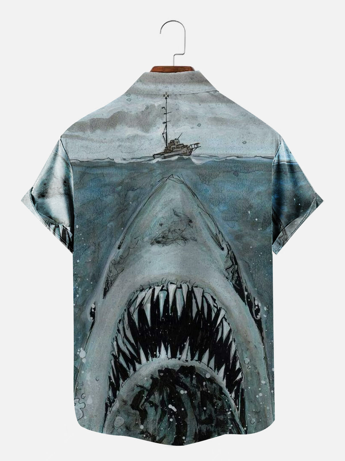 Men's Hawaiian Vintage Shark Print Short Sleeve Shirt