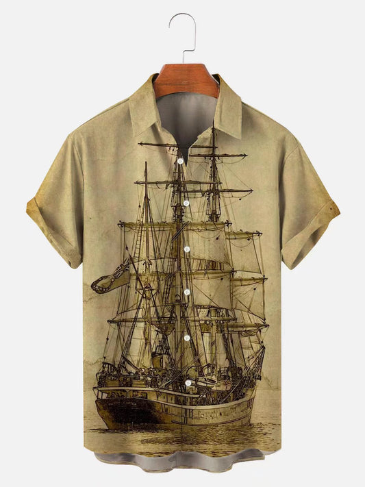 Vintage Nautical Sailing Hawaiian Short Sleeve Shirt