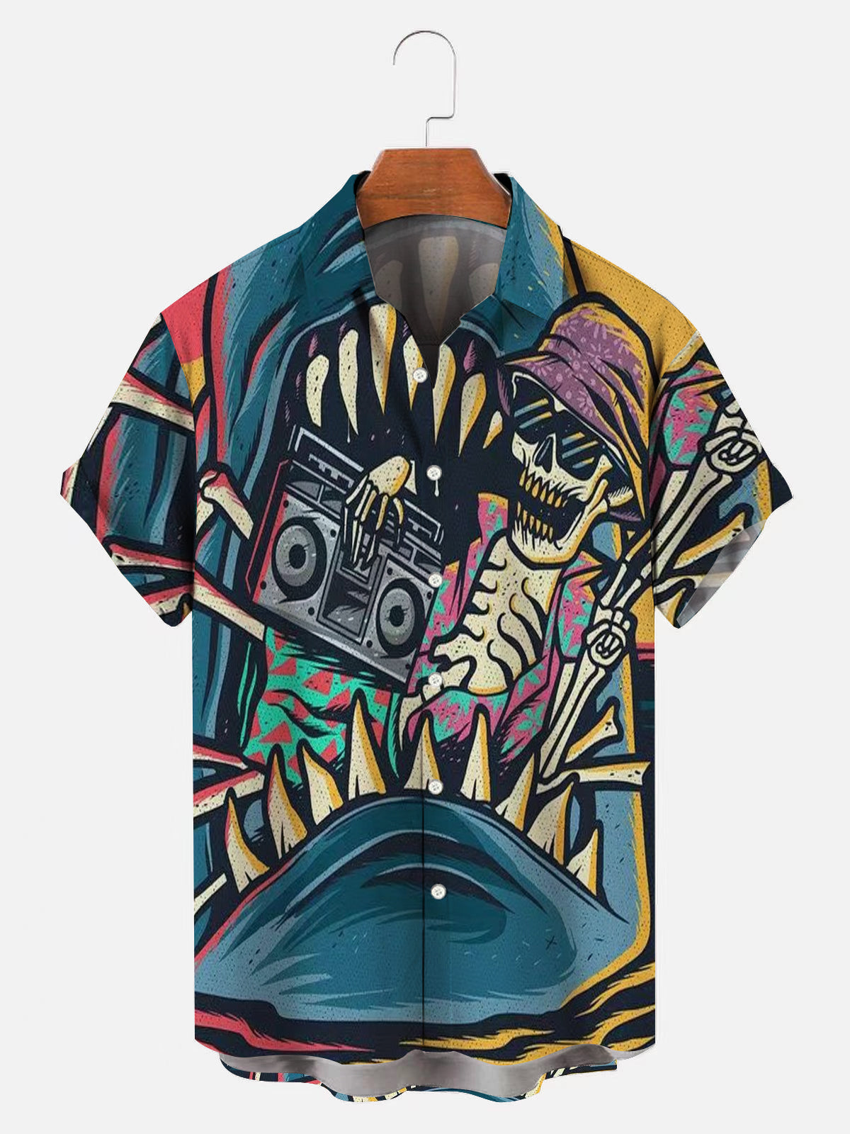 Men's Shark Skull Print Hawaiian Short Sleeve Shirt – Hallyy