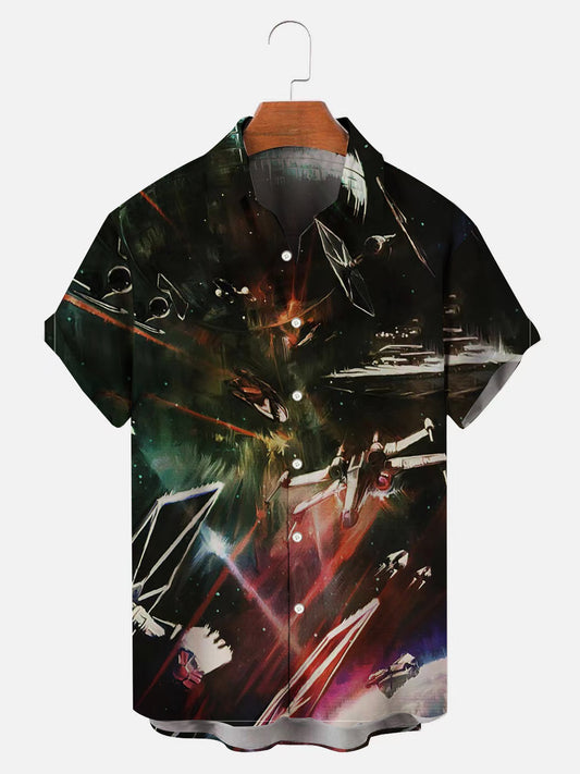 Classic Spaceship Wars Printing Short Sleeve Shirt