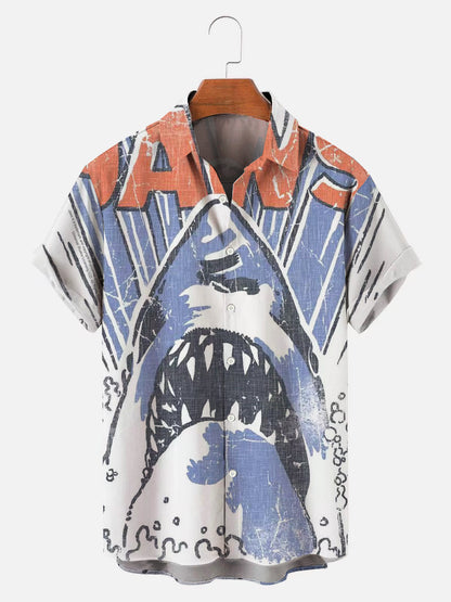 Men's Hawaiian Vintage Shark Print Short Sleeve Shirt