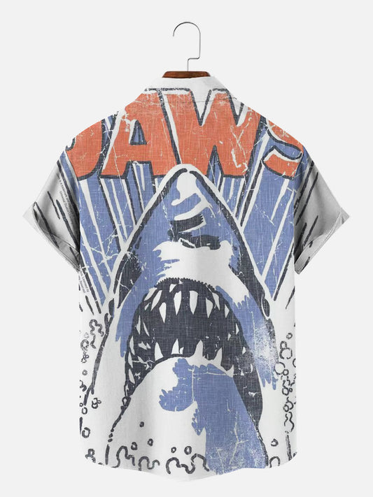 Men's Hawaiian Vintage Shark Print Short Sleeve Shirt