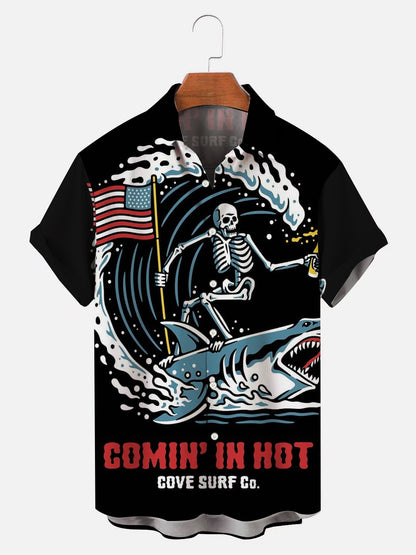 Men's Comin' In Hot Skull Shark Hawaiian Shirt