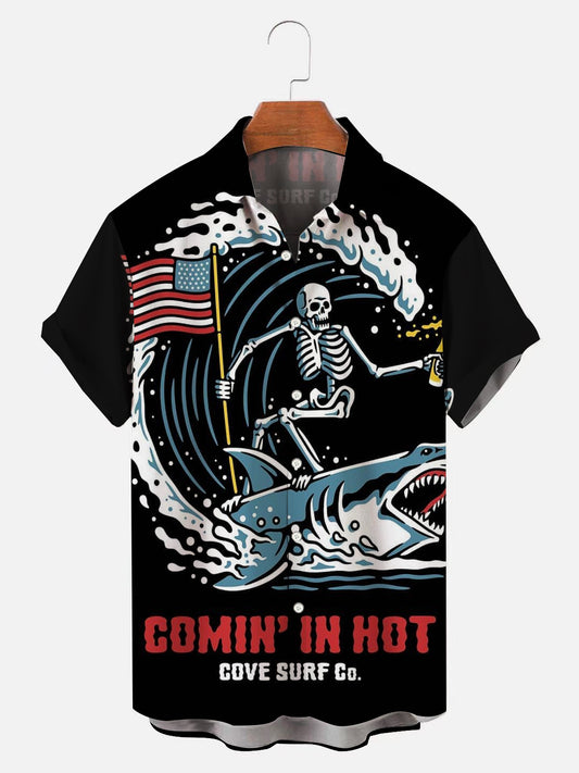 Men's Comin' In Hot Skull Shark Hawaiian Shirt