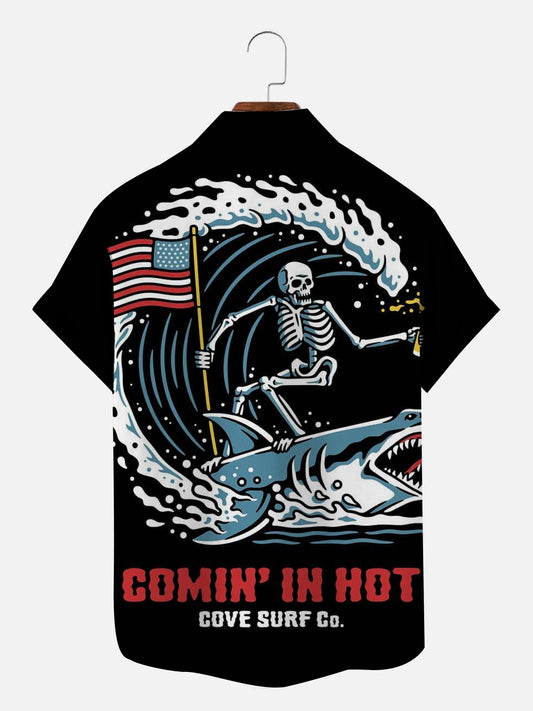 Men's Comin' In Hot Skull Shark Hawaiian Shirt