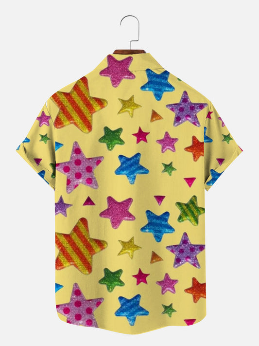 90's Men's Vintage Stars Hawaiian Short Sleeve Shirt