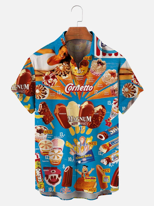 Men's Vintage Ice Cream Print Short Sleeve Shirt