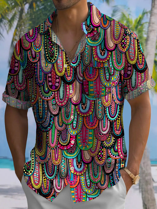 Men's Casual Abstract Print Hawaiian Short Sleeve Shirt